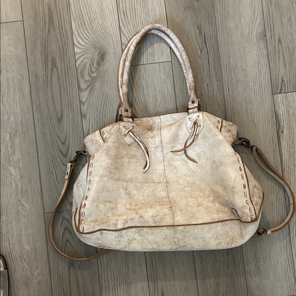 Bed Stu Distressed Cream Shoulder Bag